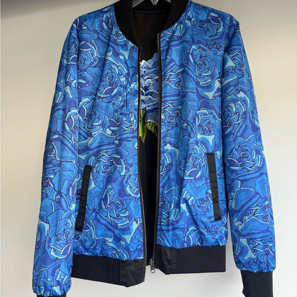2 in 1 jacket blue rose statement 🤘🏼 bomber jacket - Picture 2 of 12